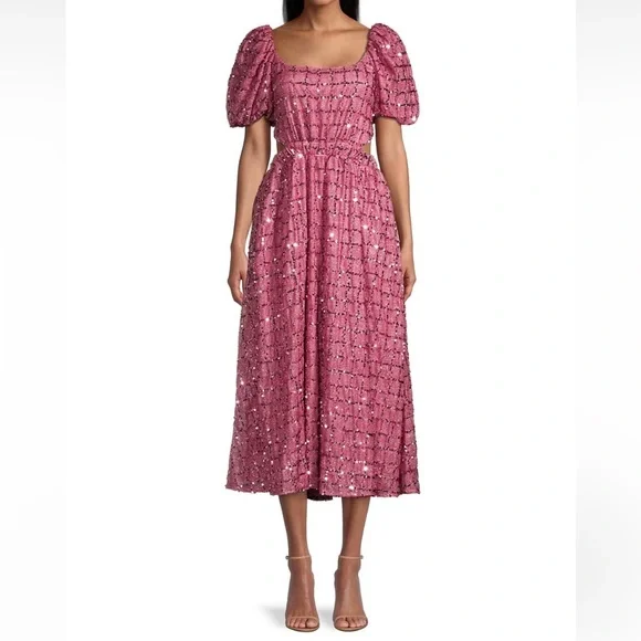 Elliatt | Dresses | Elliatt Aubree Puff Sleeve Sequin Pink Midi Dress Size  M | Poshmark